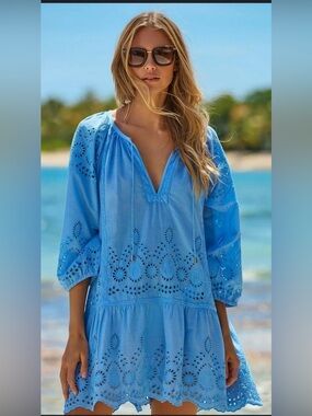Melissa Odabash Ashley Blue Eyelet Beach Cover-Up. Size XS. Never worn